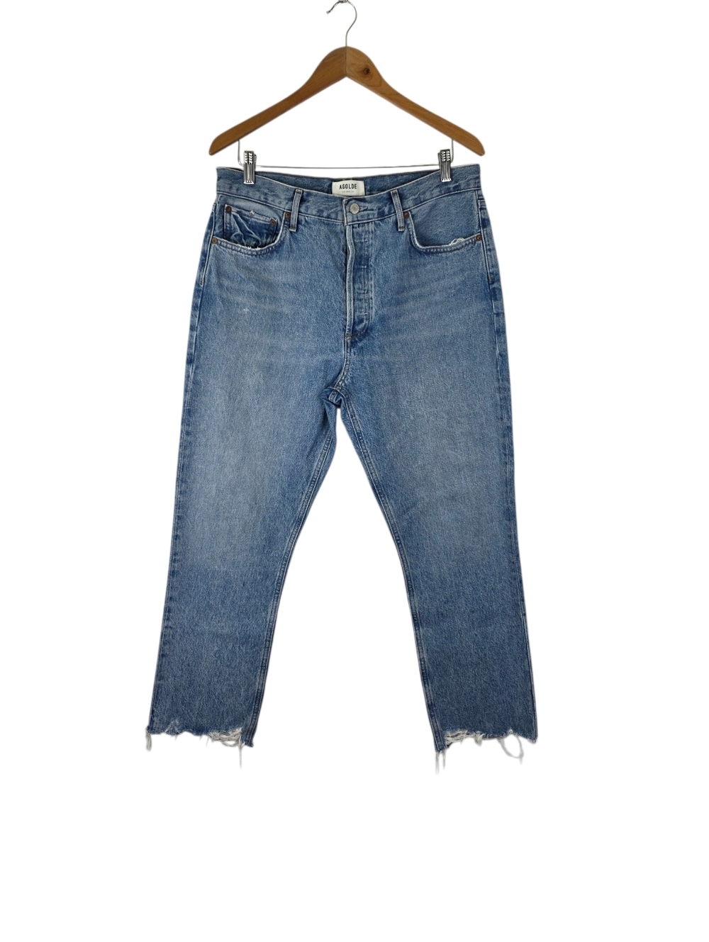 EUC AGOLDE Women's Size 31‎ Riley High Rise Straight Crop Button Fly Denim Jeans